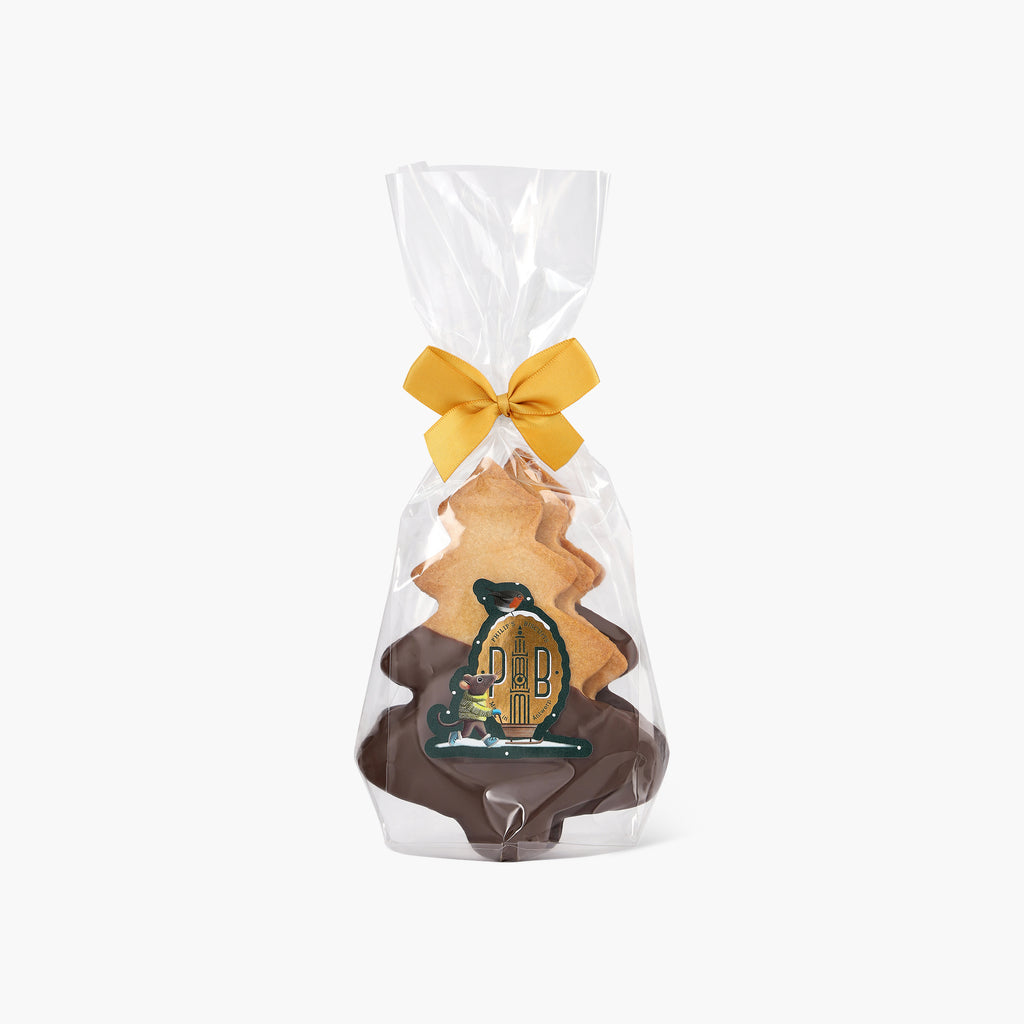 Denneboompjes in zanddeeg, gedipt in chocolade
