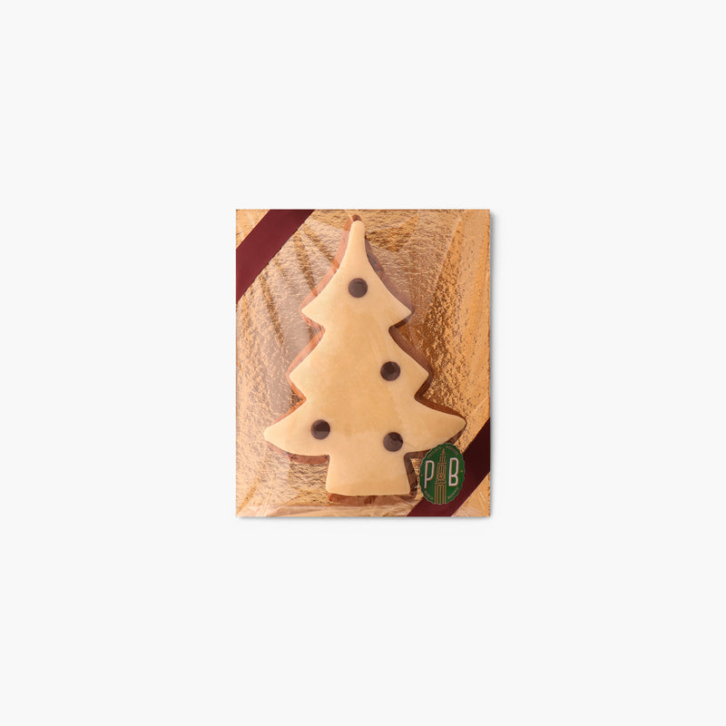 Speculaas Christmas tree covered with marzipan and chocolate Christmas balls